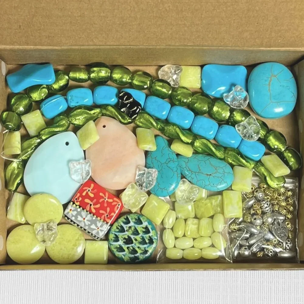 VTG - Now Mixed Lot Beads Gemstone Glass Metal Assortment Colorful Boho Jewelry